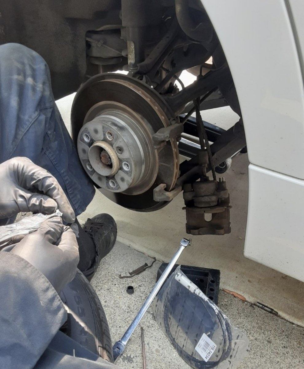 Brake service on a jack at a Tulsa home